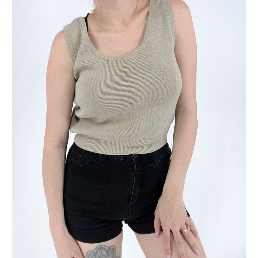 Vintage Jacobson's Petites Tan Scoopneck Sweater Tank Top Size Small
